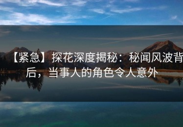 【紧急】探花深度揭秘：秘闻风波背后，当事人的角色令人意外