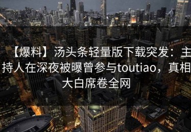 【爆料】汤头条轻量版下载突发：主持人在深夜被曝曾参与toutiao，真相大白席卷全网