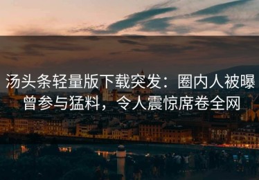 汤头条轻量版下载突发：圈内人被曝曾参与猛料，令人震惊席卷全网