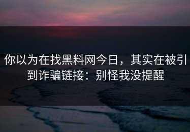 你以为在找黑料网今日，其实在被引到诈骗链接：别怪我没提醒