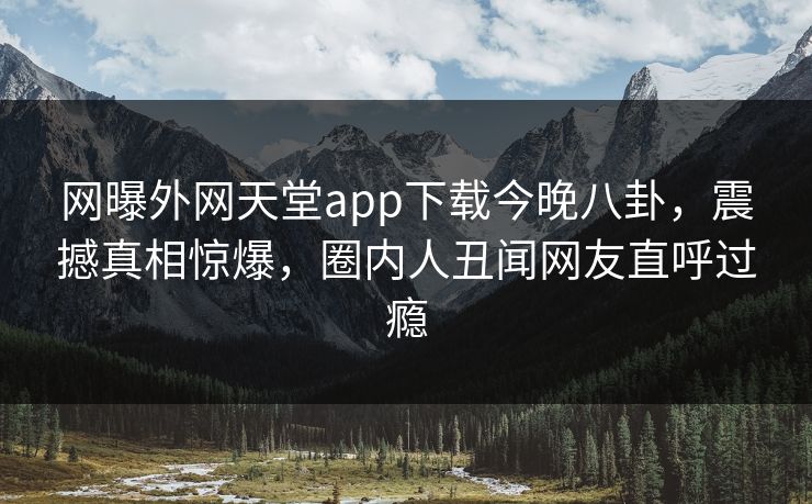 网曝外网天堂app下载今晚八卦，震撼真相惊爆，圈内人丑闻网友直呼过瘾